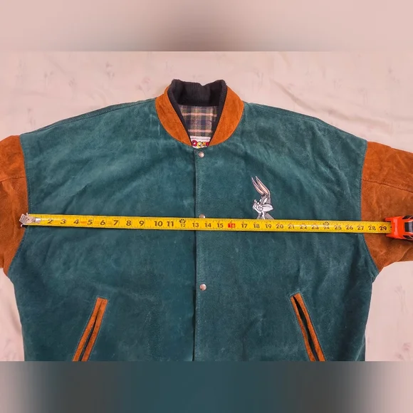Vintage 1993 Looney Tunes Leather Suede Varsity Jacket XL - Picture 15 of 15